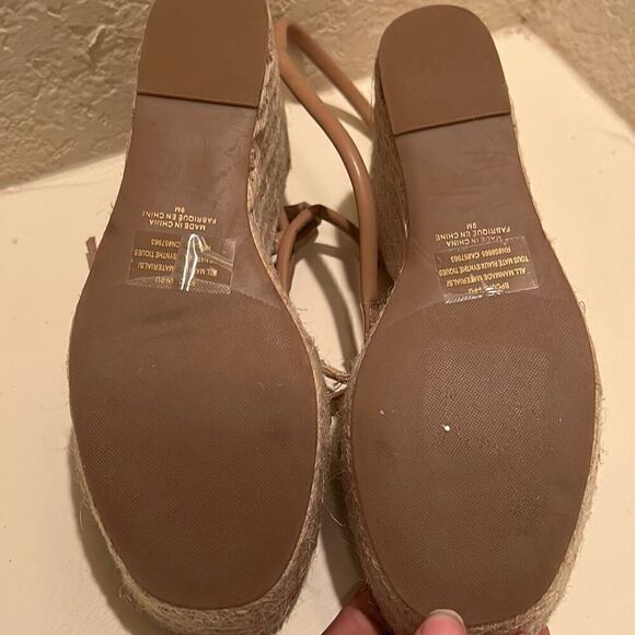 BP Women's 9 Platform Espadrille Strappy Sandals Tan Brown Faux Leather New - Picture 8 of 10